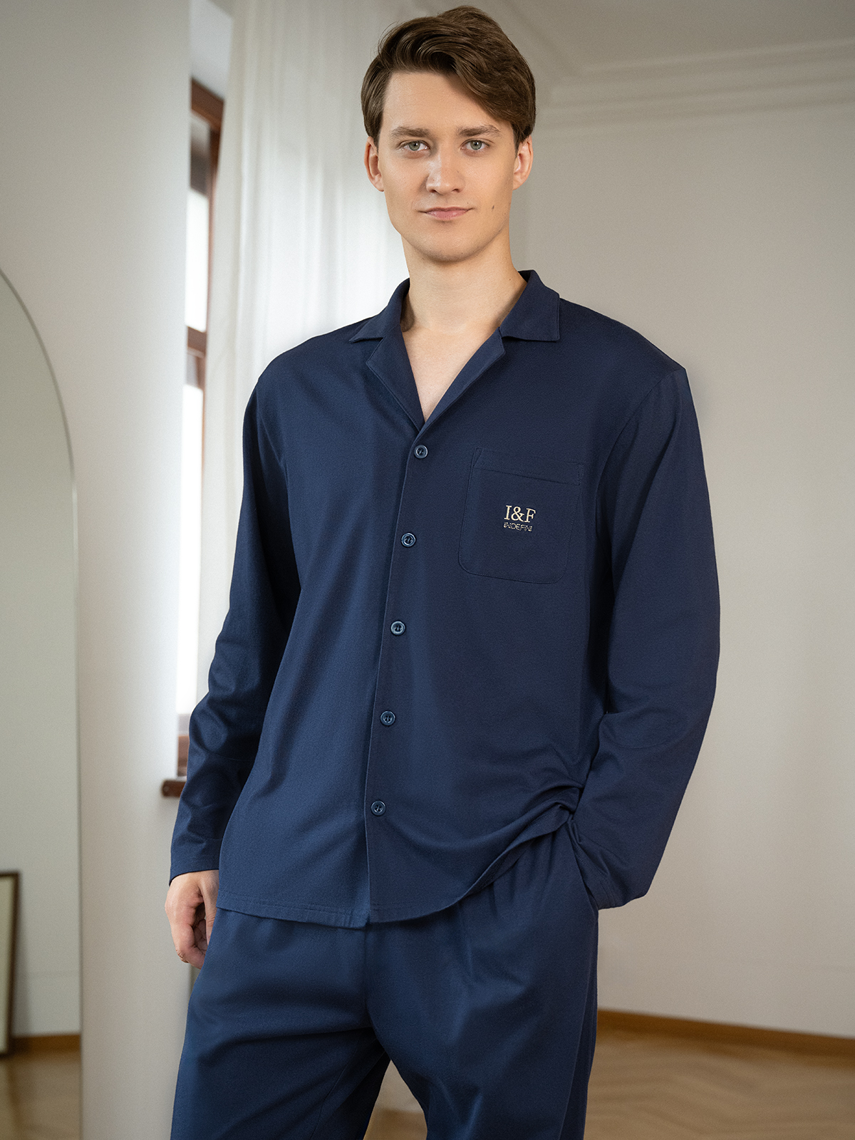 Пижама мужская с брюками (Арт. 5019PCC), качество - Хлопок, цвет Синий