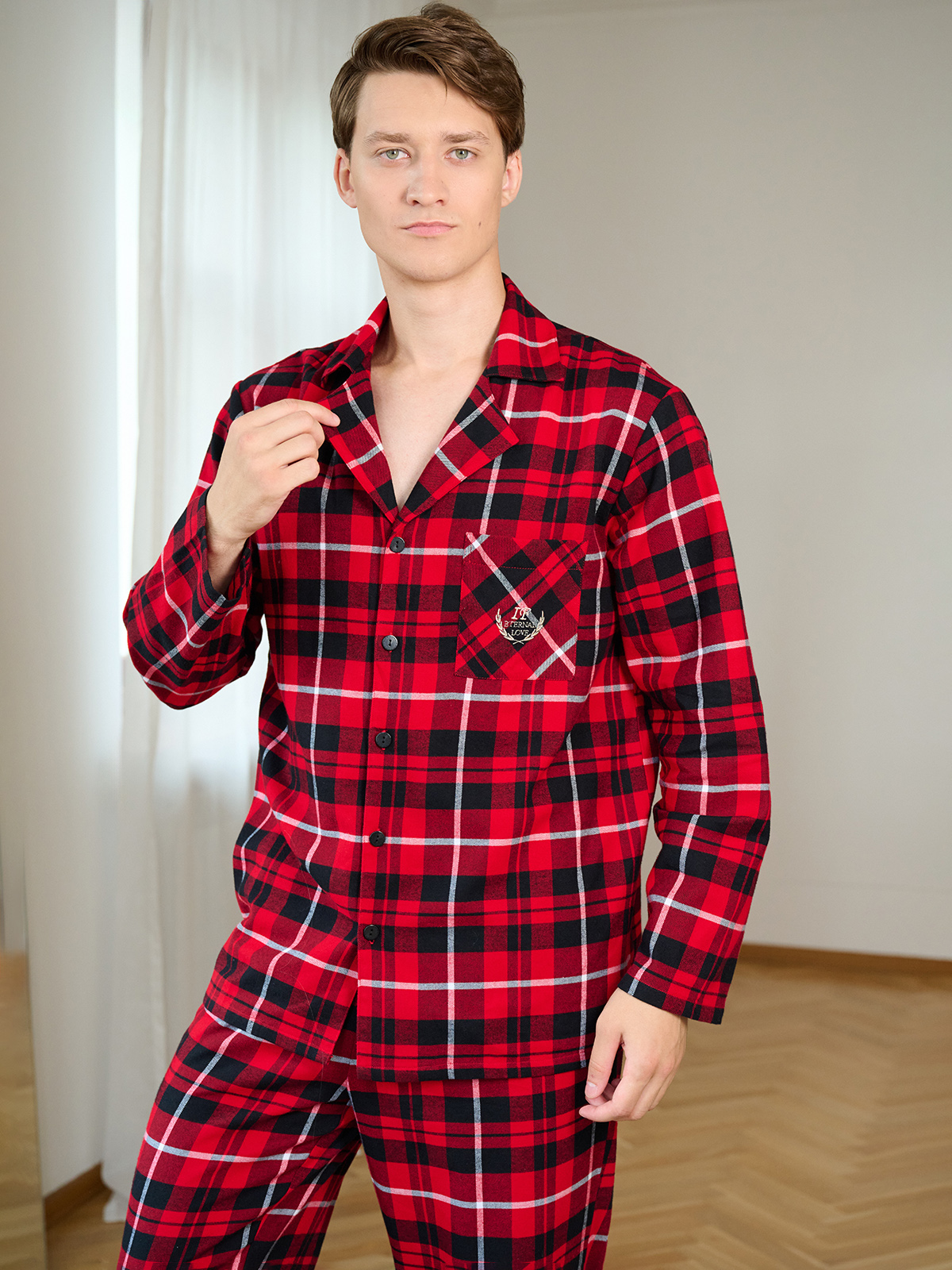 Пижама мужская с брюками (Арт. 5023PCC), качество - Хлопок, цвет Красный